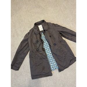 Aeropostale Utility Boho Trench Coat Size L Gray Floral Lined Double Breasted